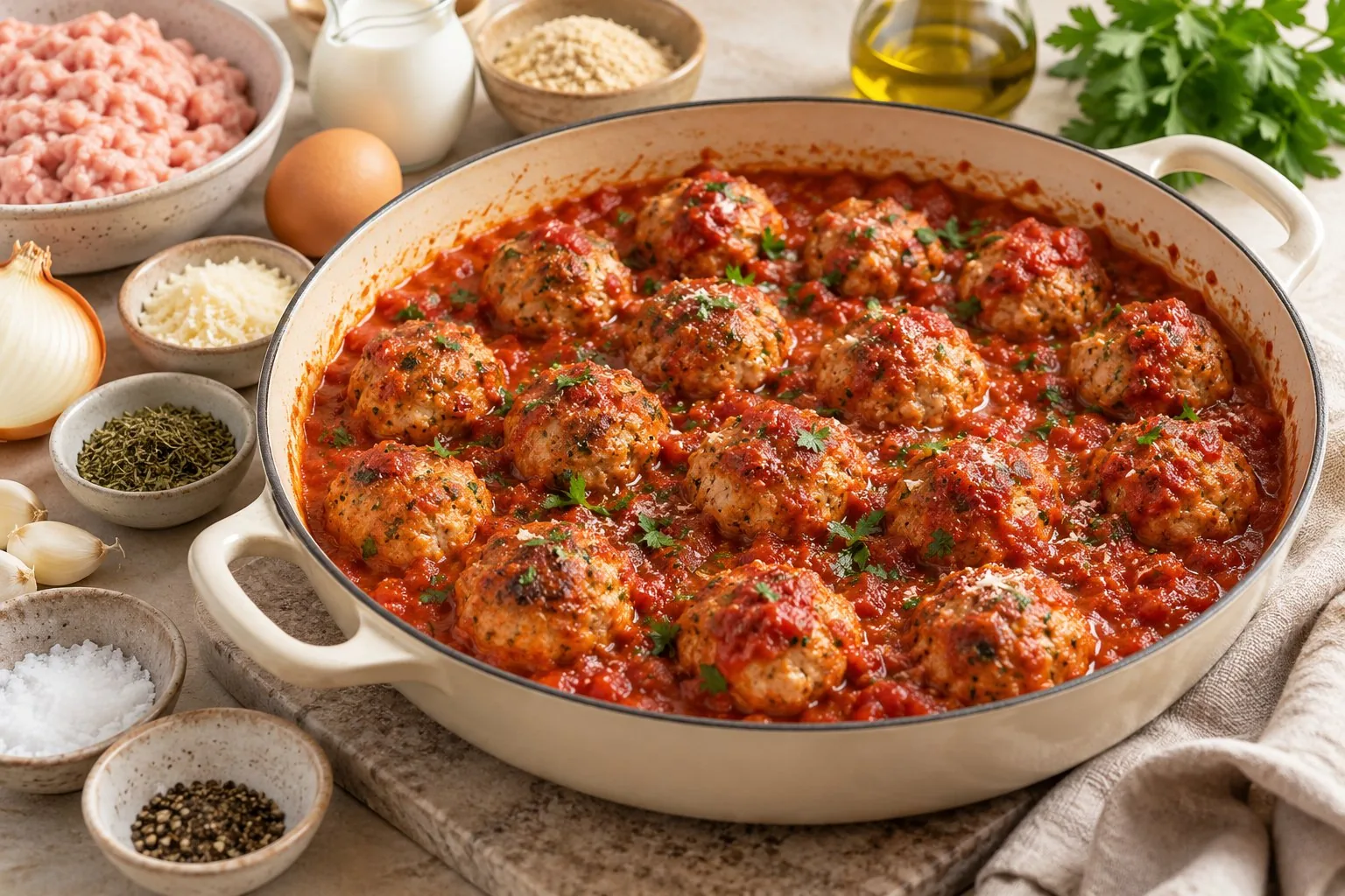 Baked Turkey Meatballs in Tomato Sauce — AI-generated recipe illustration