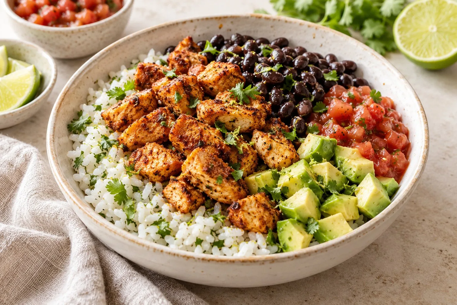 Chicken Burrito Bowls With Cilantro Lime Rice — AI-generated recipe illustration