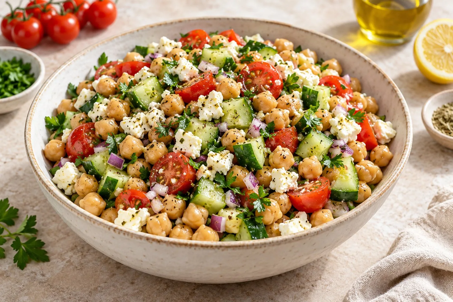 Mediterranean Chickpea and Cucumber Salad — AI-generated illustration