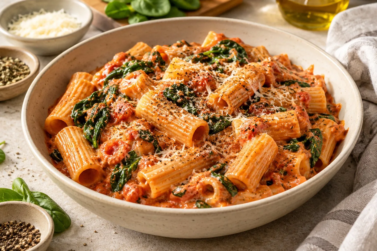 Creamy Tomato Spinach Pasta — AI-generated recipe illustration