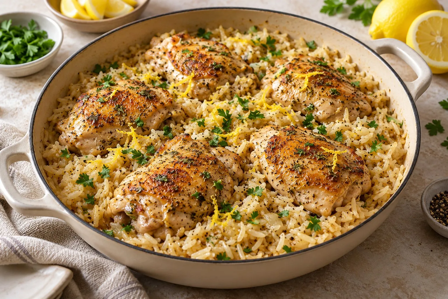One-Pan Lemon Garlic Chicken and Rice — AI-generated illustration