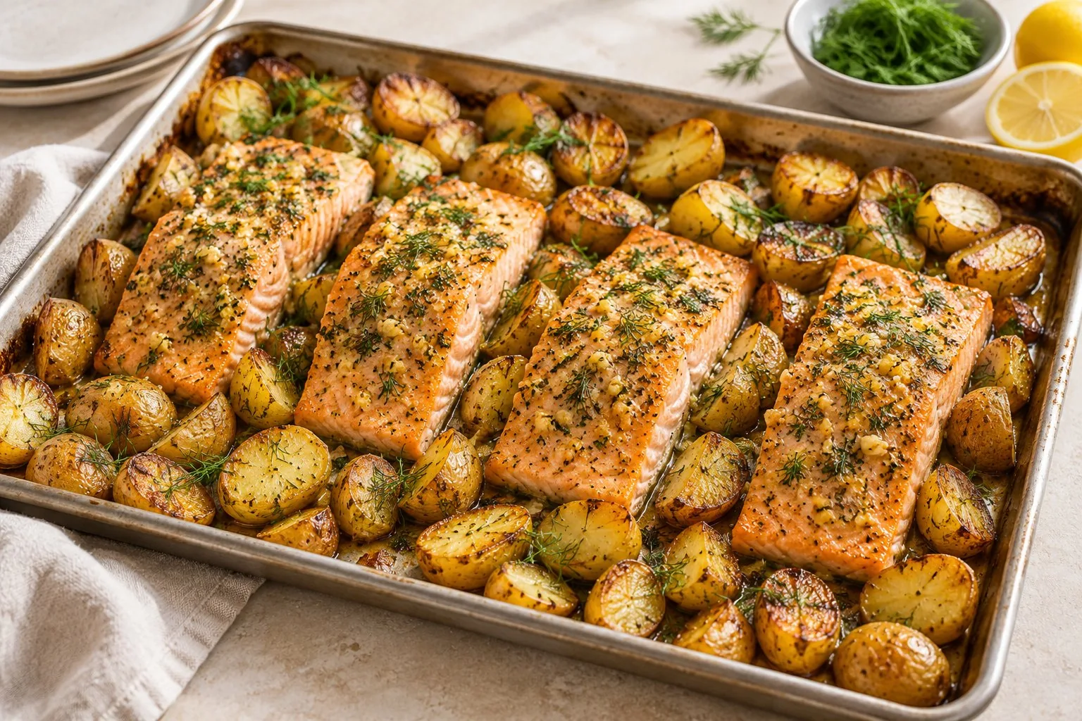 Sheet Pan Salmon and Potatoes — AI-generated recipe illustration